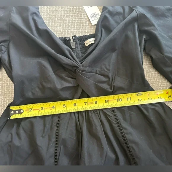 Abercrombie & Fitch Midi Dress Sz M Tall Smocked Waist Flowy Summer Dress Black - Picture 13 of 16